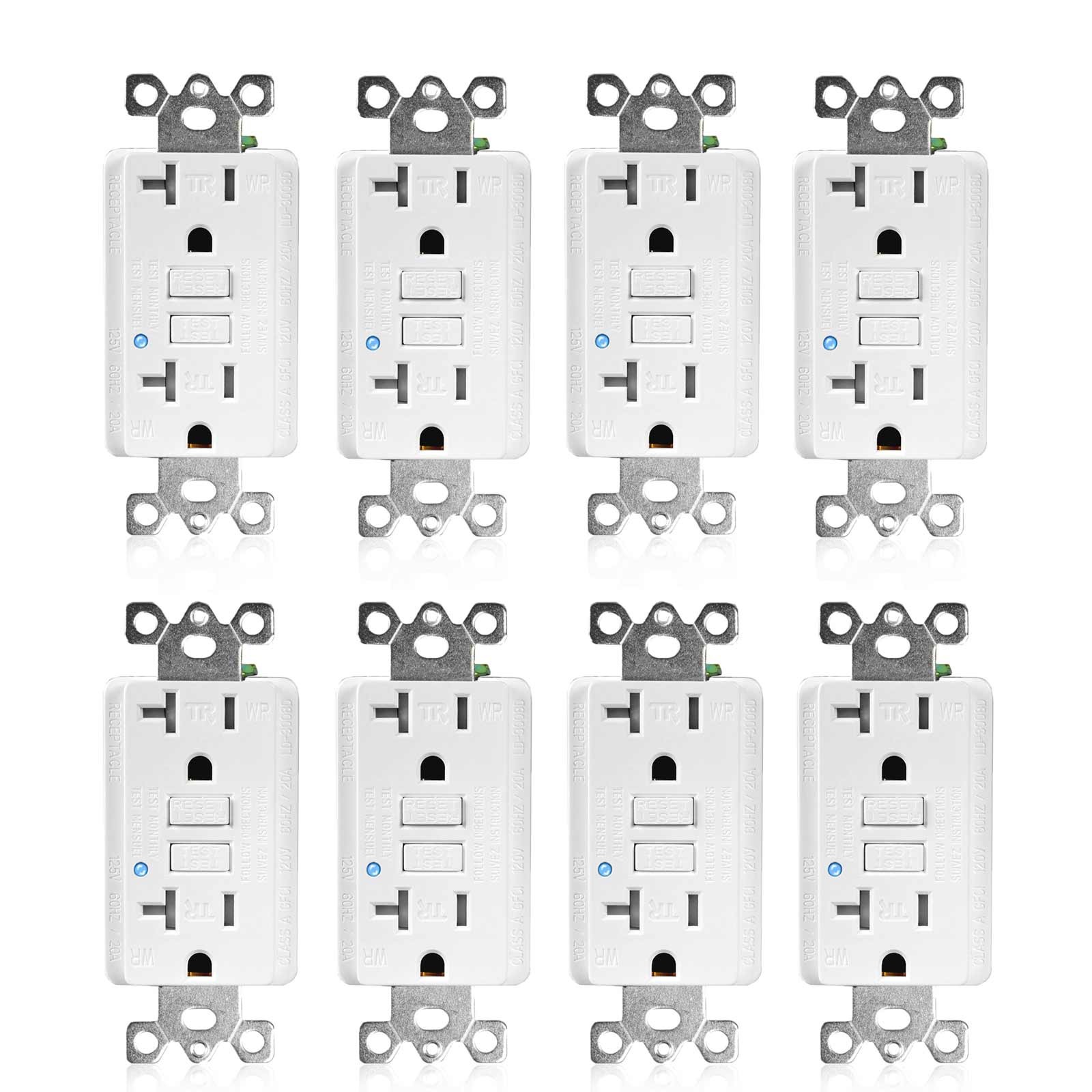 8Pack 20 Amp GFCI Receptacle + Wallplate TR WR Self-Test LED ETL FCC Certified gallery