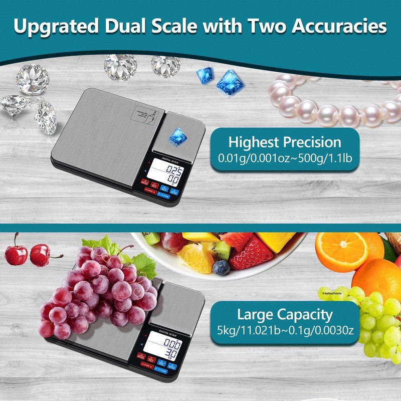 Dual Platform Digital Kitchen Scale, USB Rechargeable, 11lbs/5kg with 0.1g Pr... gallery