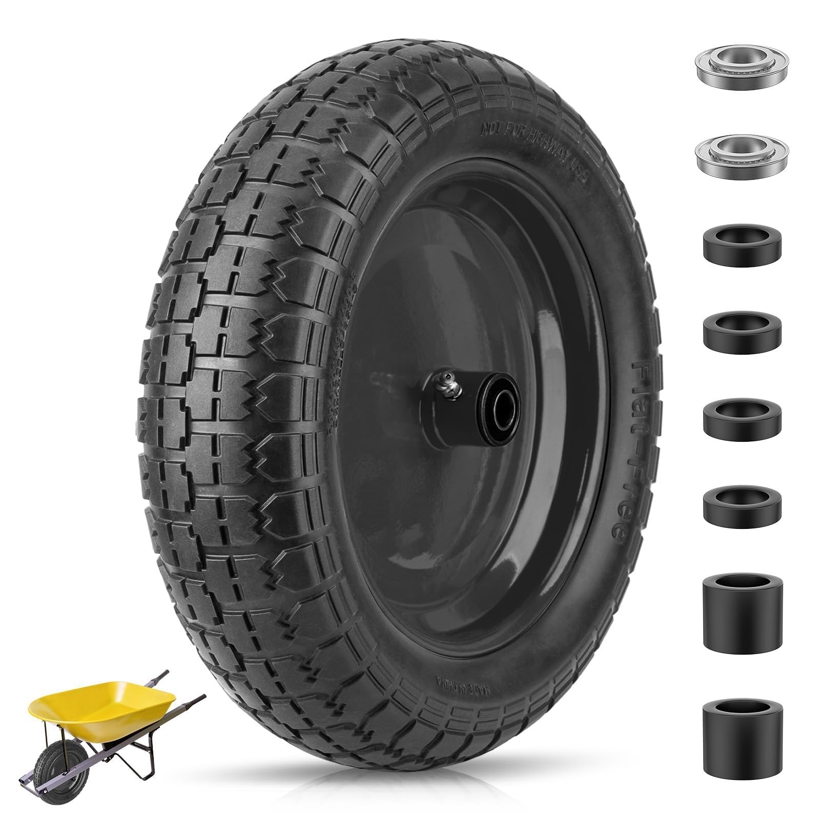 Flat Free Wheelbarrow Tire Solid Polyurethane 14.5 Inch Centered Hub 5/8 3/4 Inc gallery