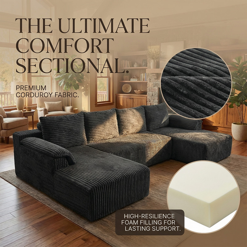 132'' Modular Boneless Couches Sofa Cloud Couch U-Shaped Sectional Sofa 4 Seater gallery