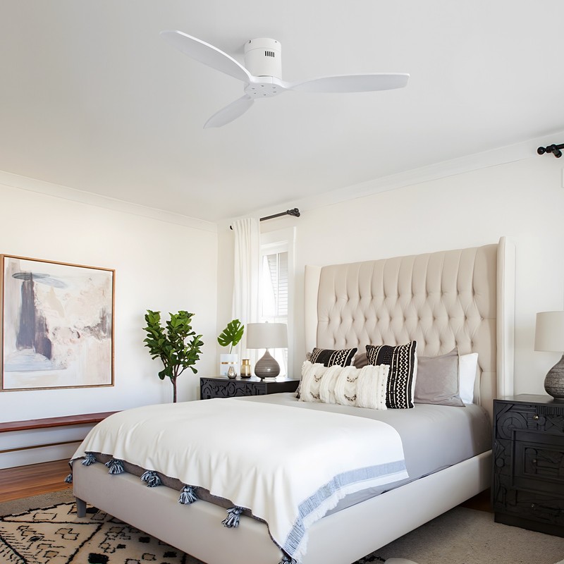 Sofucor 52-inch,Ceiling Fan,No Light & White+Solid Wood Blades,6 Speeds Bedroom. gallery