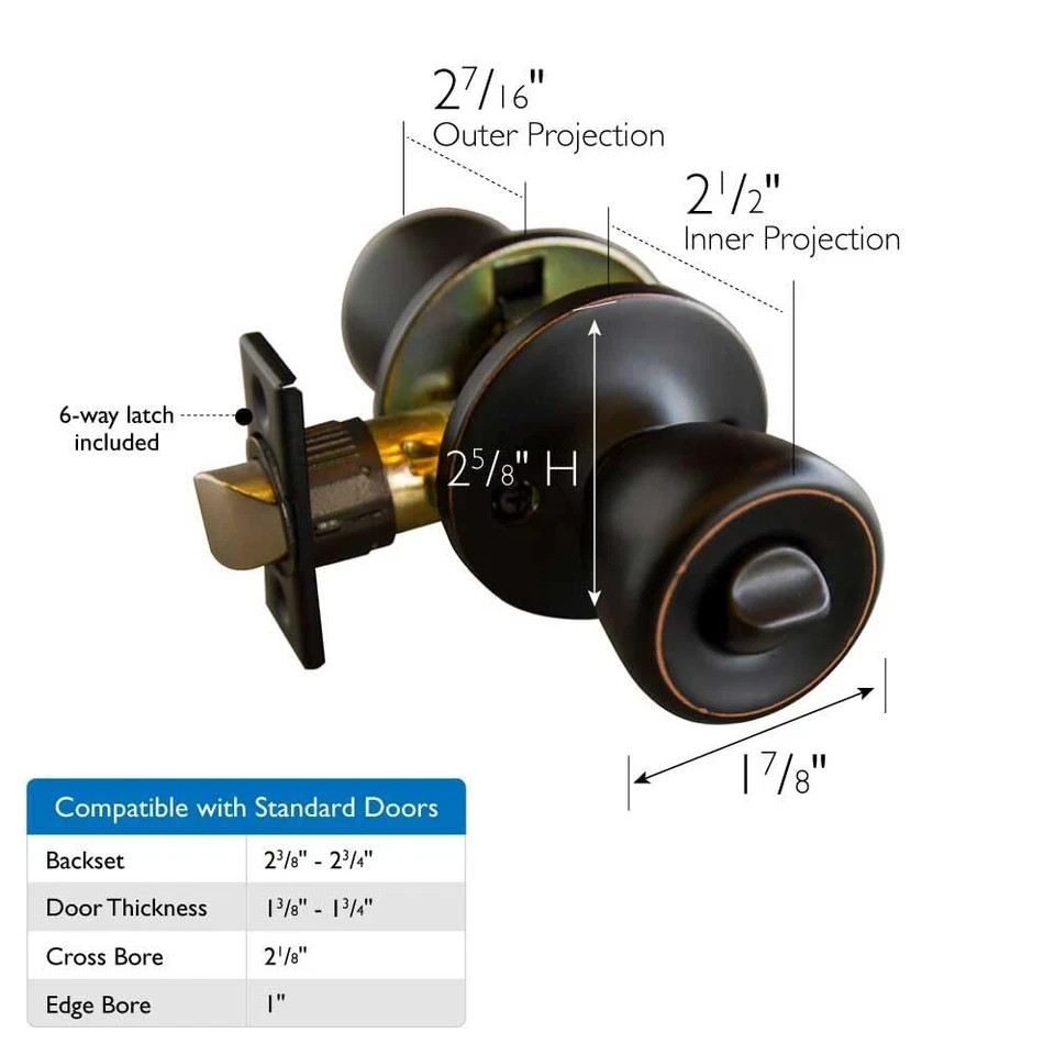 Terrace 6-Way Universal Privacy Bed and Bath Door Knob Oil Rubbed Bronze gallery