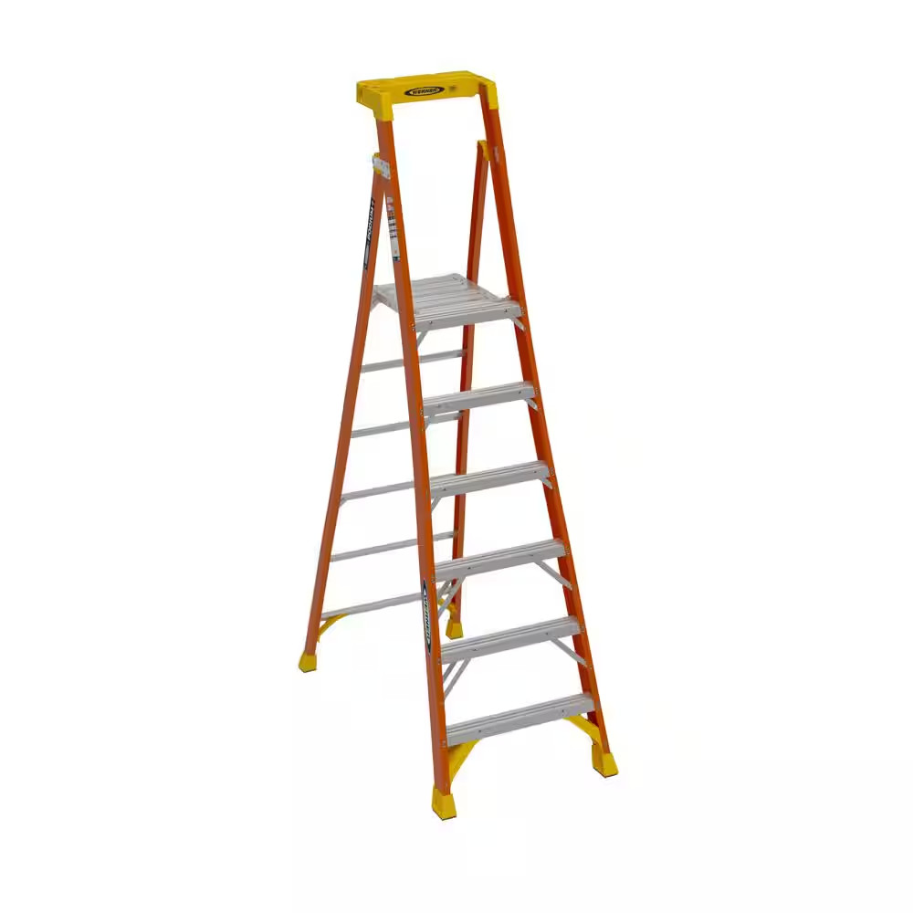 6 Ft. Fiberglass Podium+ Platform Step Ladder (12 Ft. Reach Height ) with 300 Lb gallery