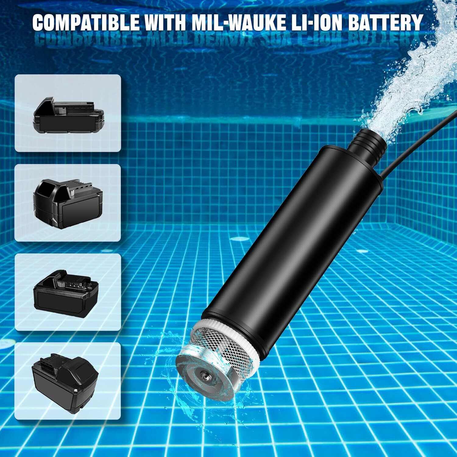 Portable Water Pump For Milwaukee 18V Battery 500GPH with Sediment Filters Pool gallery