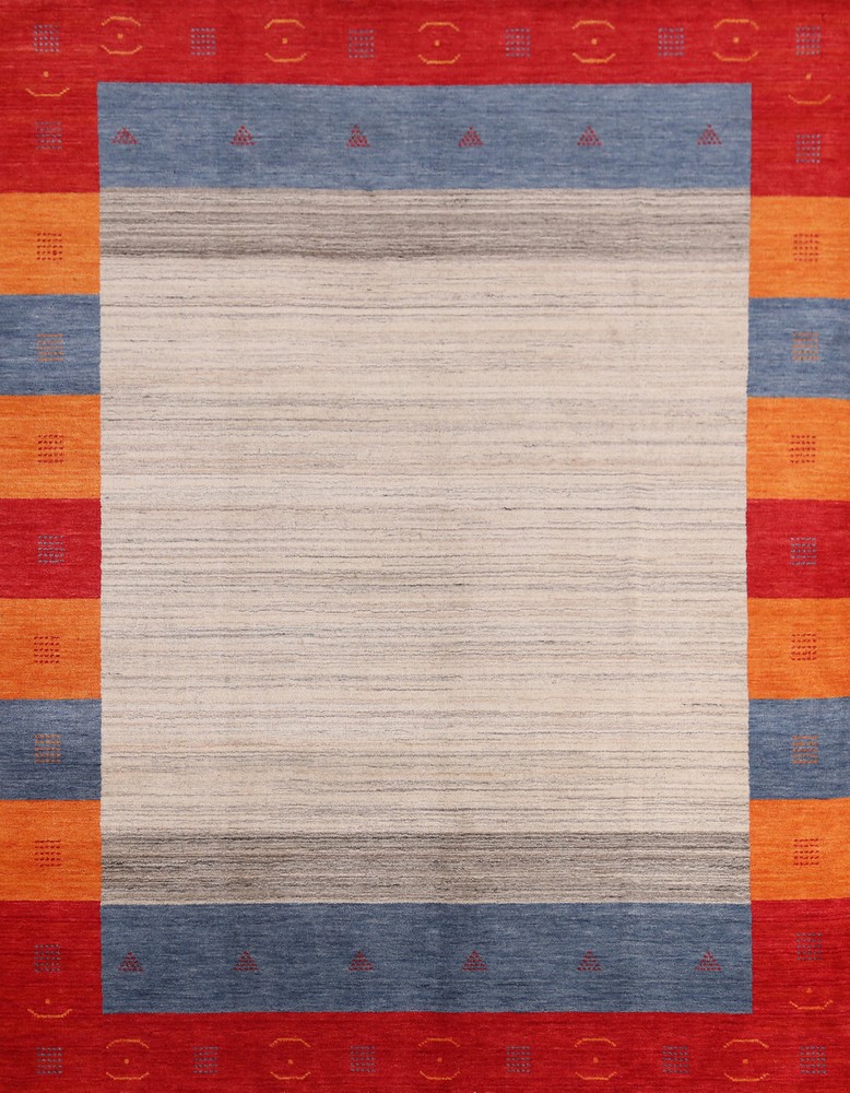 Bordered High-quality Hand-woven Wool Rug Durable Gabbeh Rug 6x8 ft