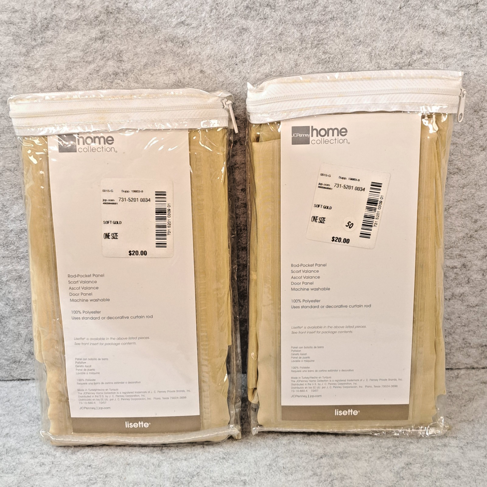 2 x JCPenney Home Collection ROD POCKET PANEL CURTAINS ~ Lisette ~ Soft Gold 63" gallery
