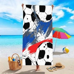 Large Rectangular Beach Towel Soccer Ball Design Blue Red Gray Paint Splash Whi
