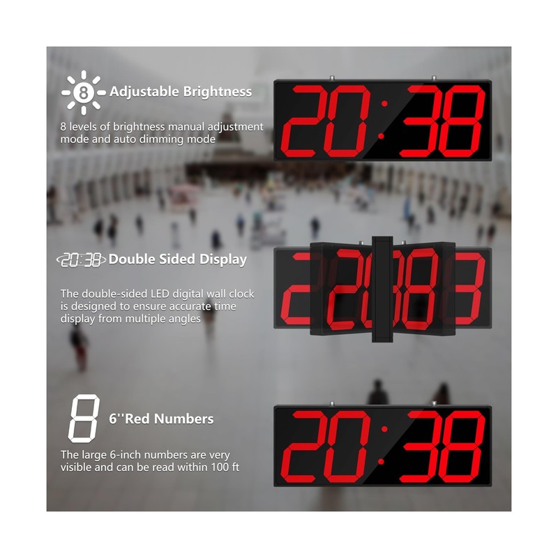 Digital Wall Clock with Double Sided Display, Large LED Clock with Timer,Alar... gallery
