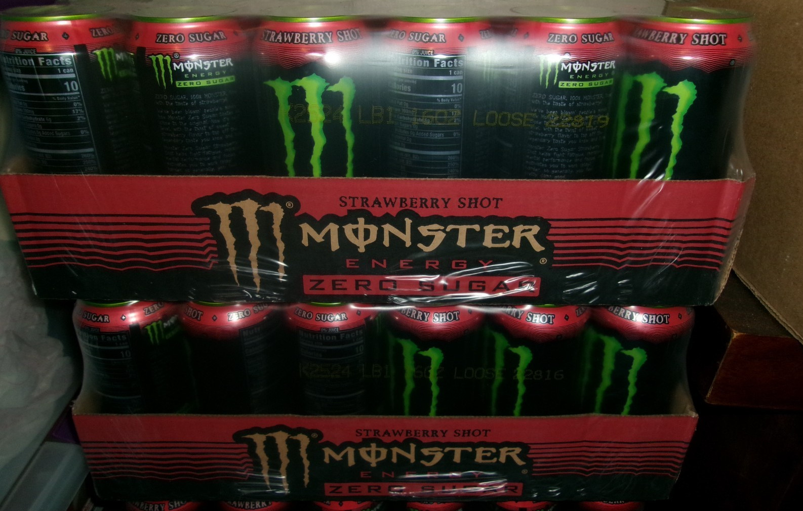 Monster Energy Strawberry Shot 16oz Cans Lot of 12 Full Unopened ZERO SUGAR gallery