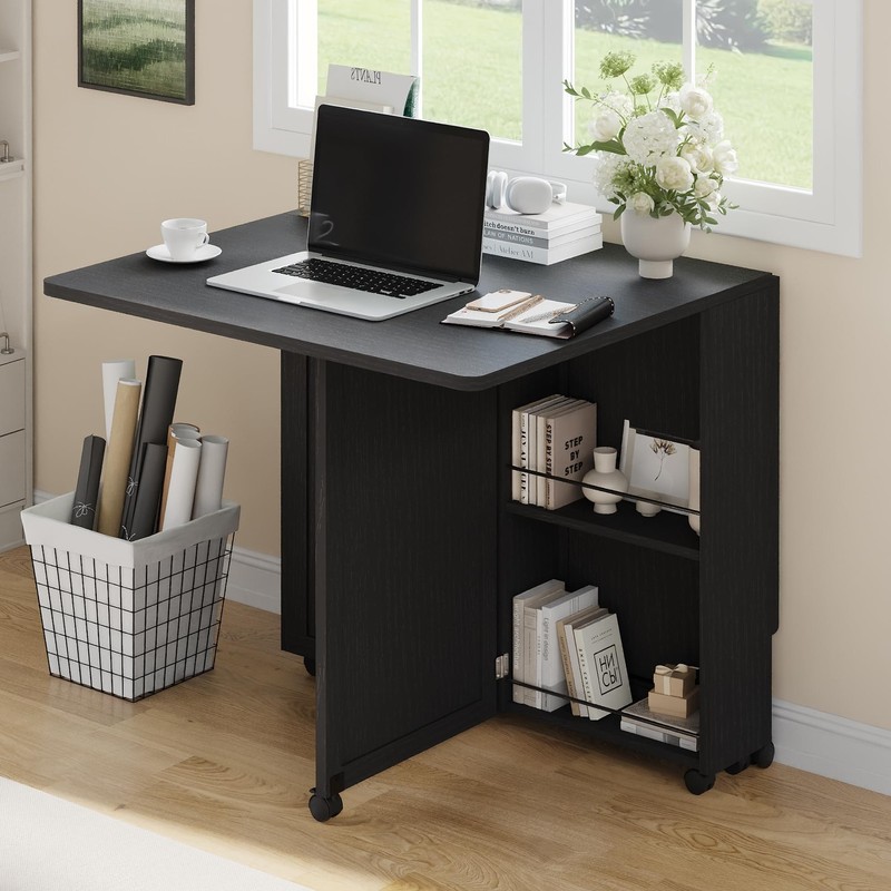 Folding Dining Table with Storage Folding Kitchen Table with 6 Wheels Drawer gallery