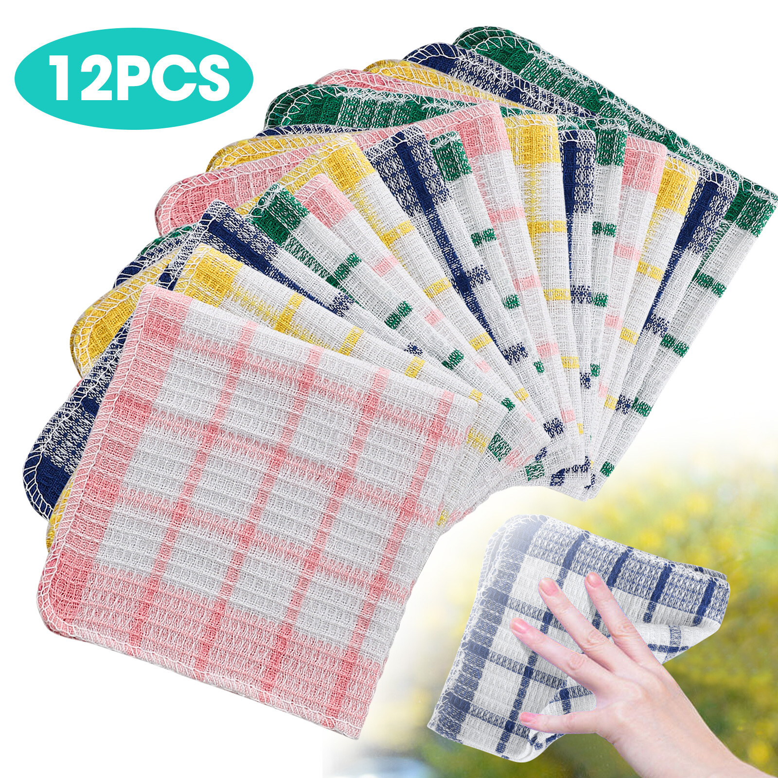 12 Pcs Kitchen Dish Cloths Cotton Super Cleaning Absorbency Towel Rags 30x30cm gallery