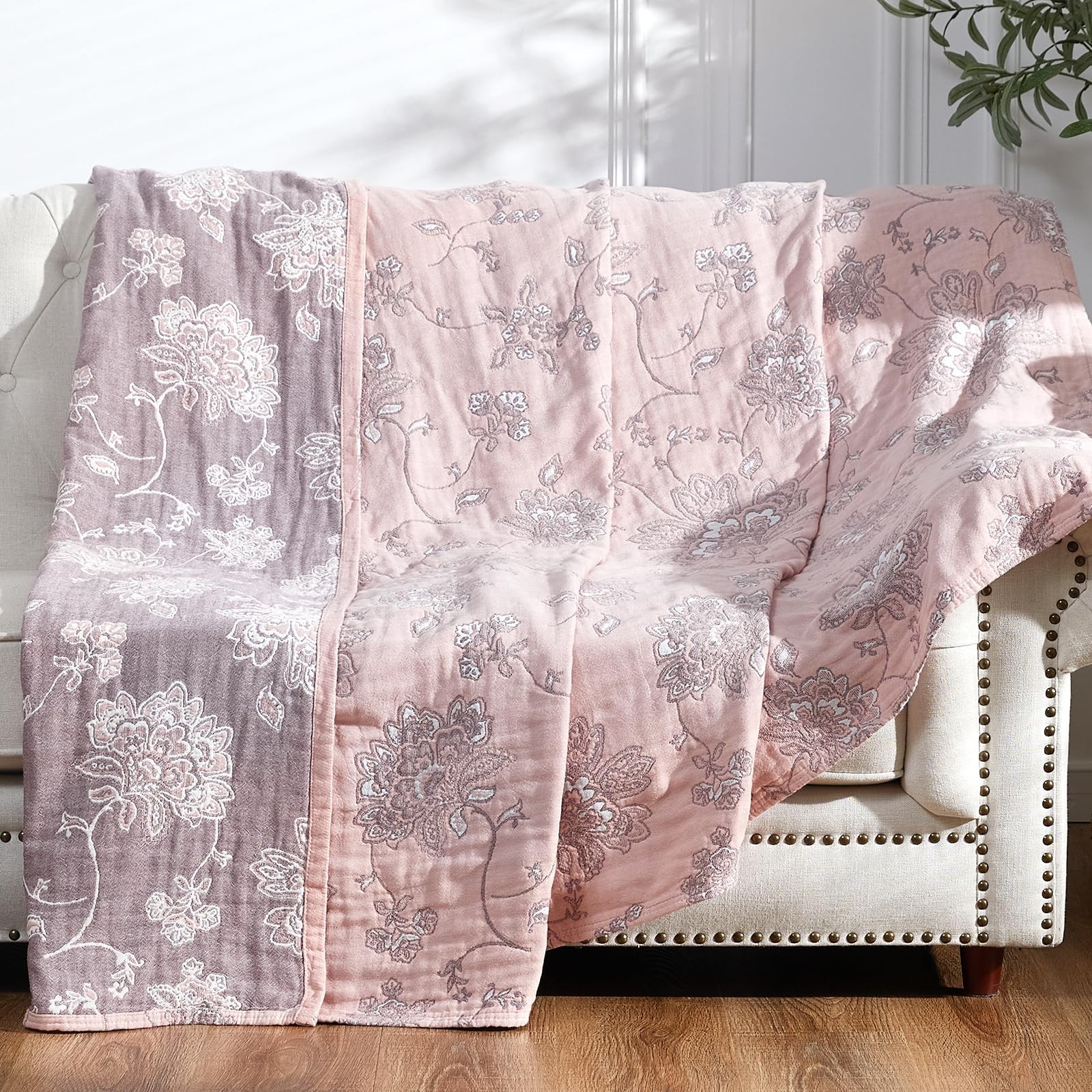 Boho 100% Cotton Muslin Queen Size 80x90 Inches Blanket Lightweight 4-Layer Q... gallery