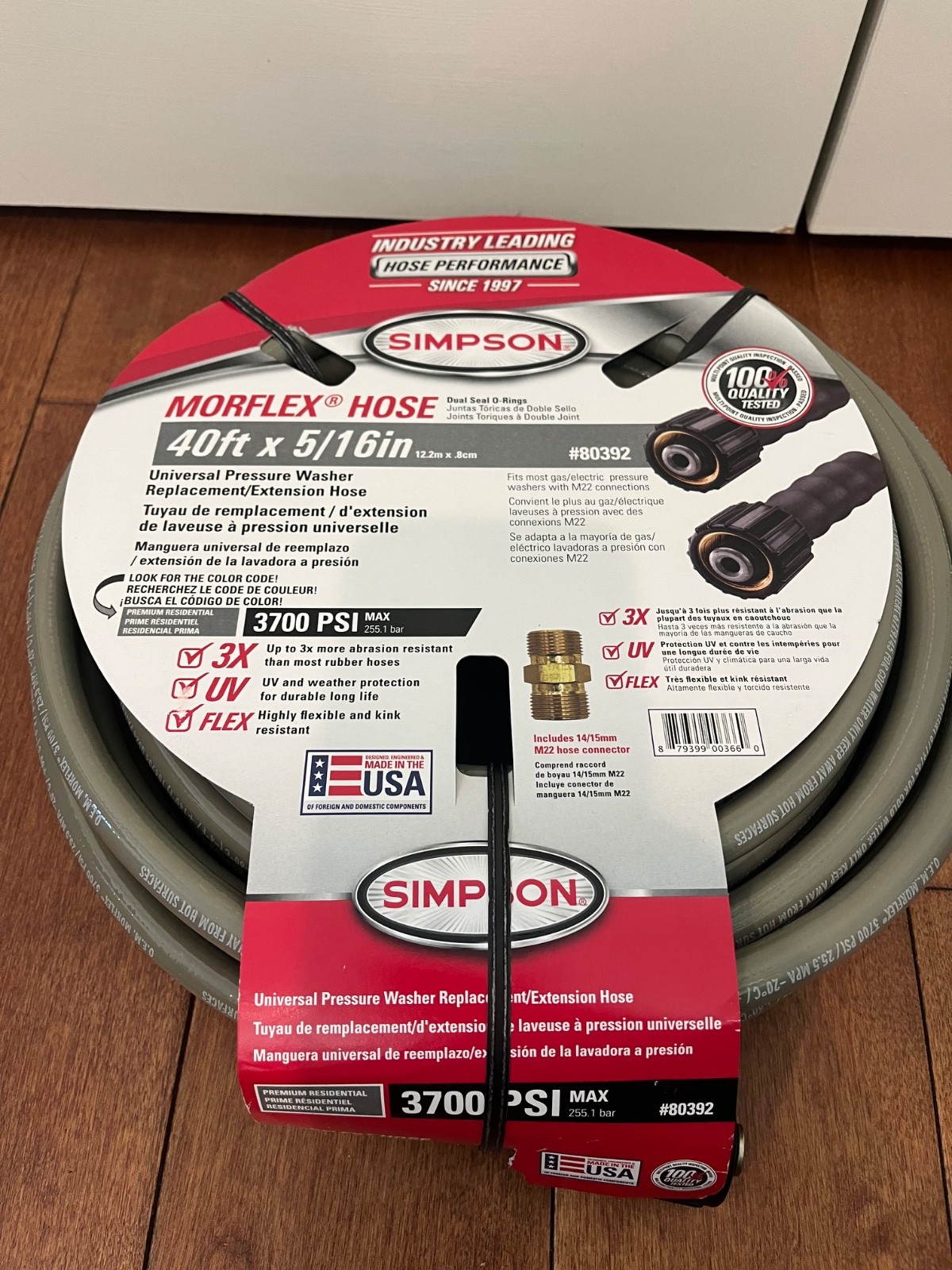 Simpson Morflex 5/16 In. X 40 Ft. 3700 psi Pressure washer Hose M22 Connection gallery