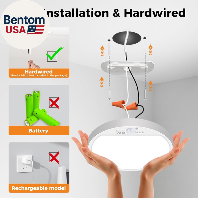 2Pack Motion Sensor Ceiling Light Wired, 3000K/4000K/6500K Motion Sensor Light I gallery