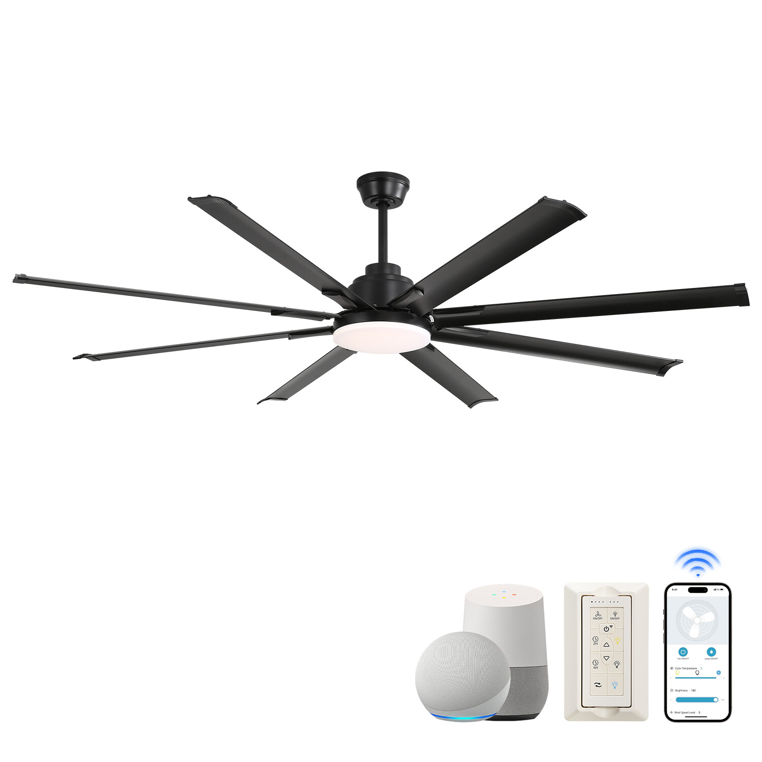 Sofucor 72'' Large Smart 8 Blades Ceiling Fan LED Light Remote Control Timer APP gallery