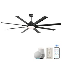 Sofucor 72” Large Smart 8 Blades Ceiling Fan LED Light Remote Control Timer APP