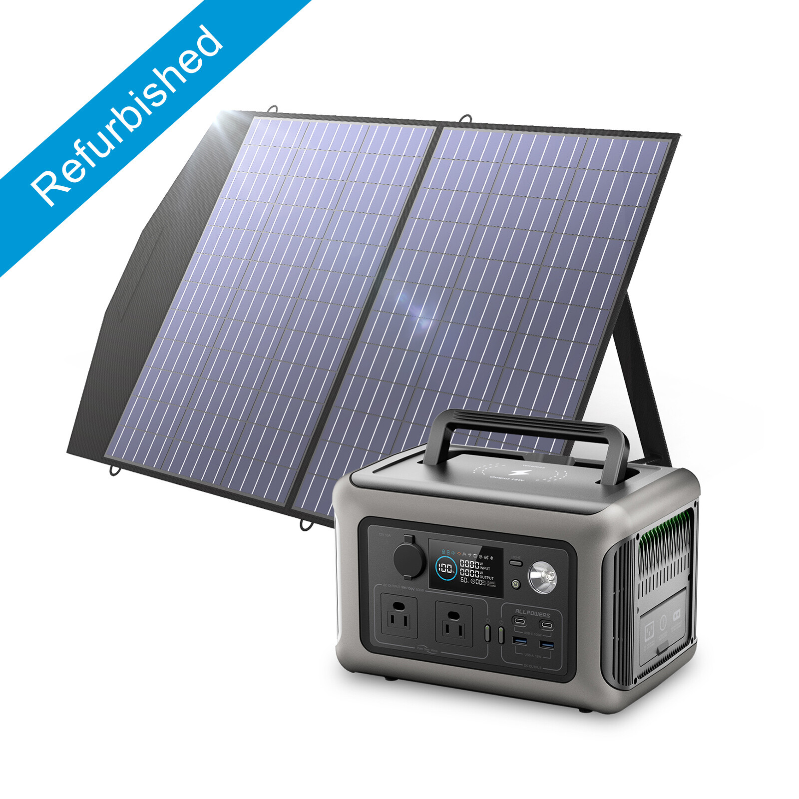 ALLPOWERS 600W Portable Power LiFePO4 Battery Backup & Solar Panel 100W Camping gallery