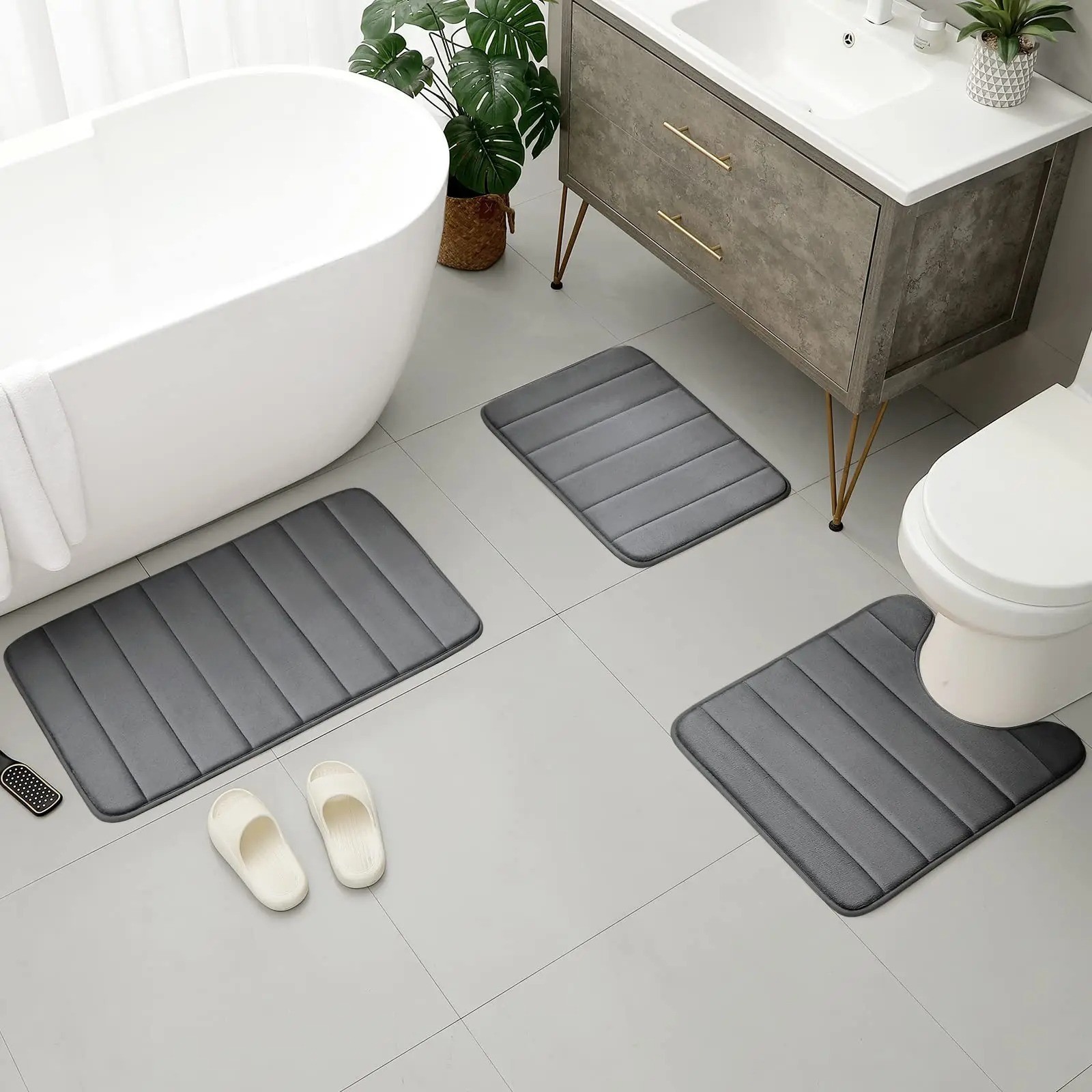 3Pcs Luxury Velvet Memory Foam Bathroom Rug Set - Ultra Soft Non-Slip Absorbent gallery