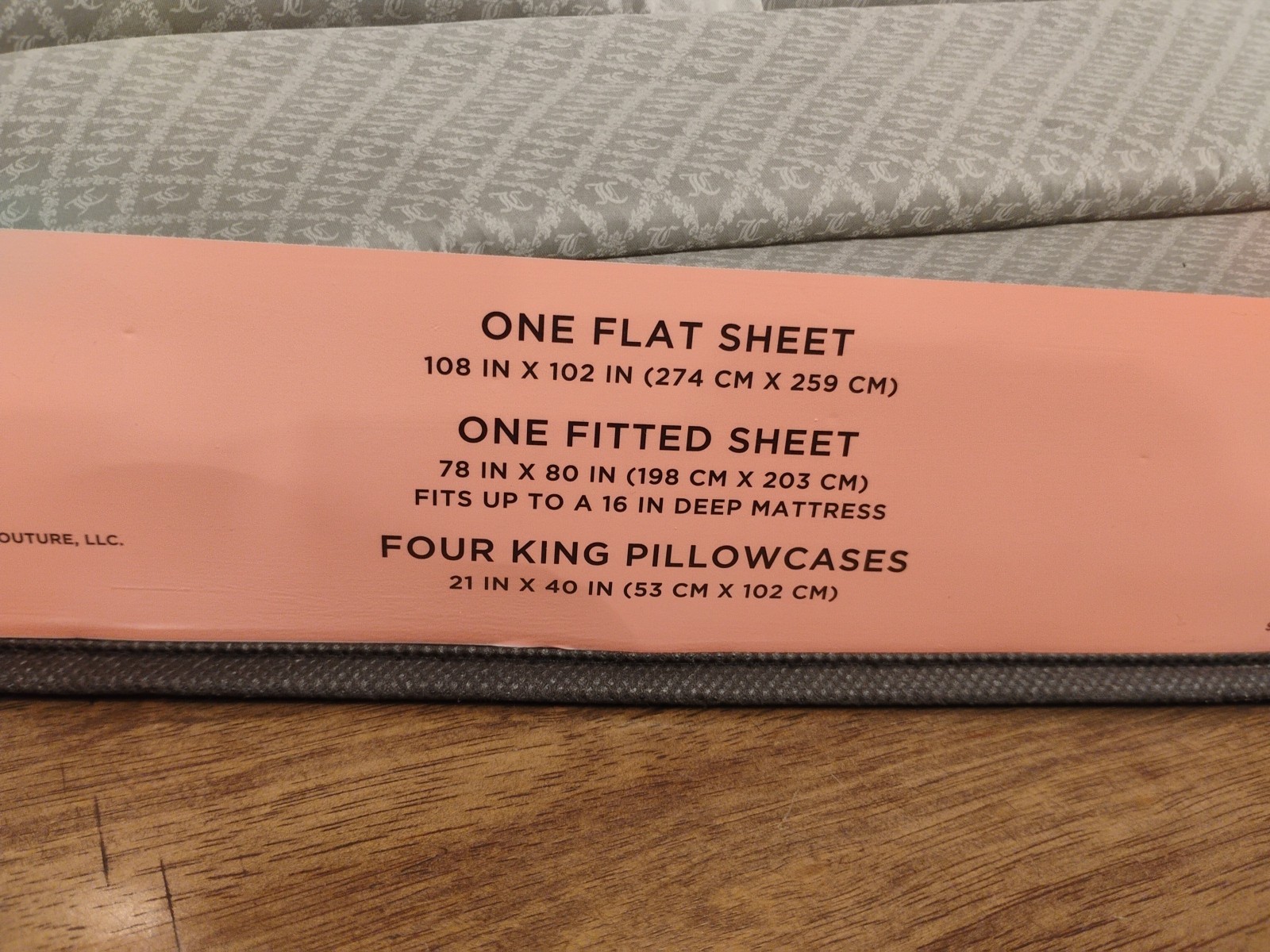 JUICY COUTURE 6-Piece Sheet Set - King - GRAY "JC" Flat, Fitted, 4 Pillowcases gallery