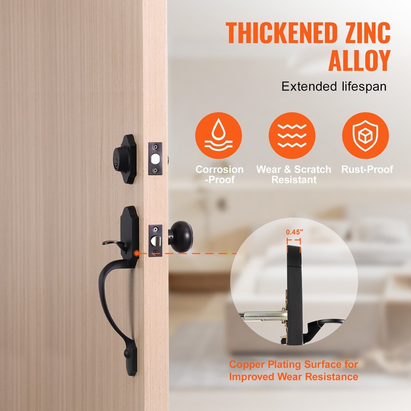 VEVOR Front Door Handle and Deadbolt Set Matte Black Front Door Lock Set Knob gallery