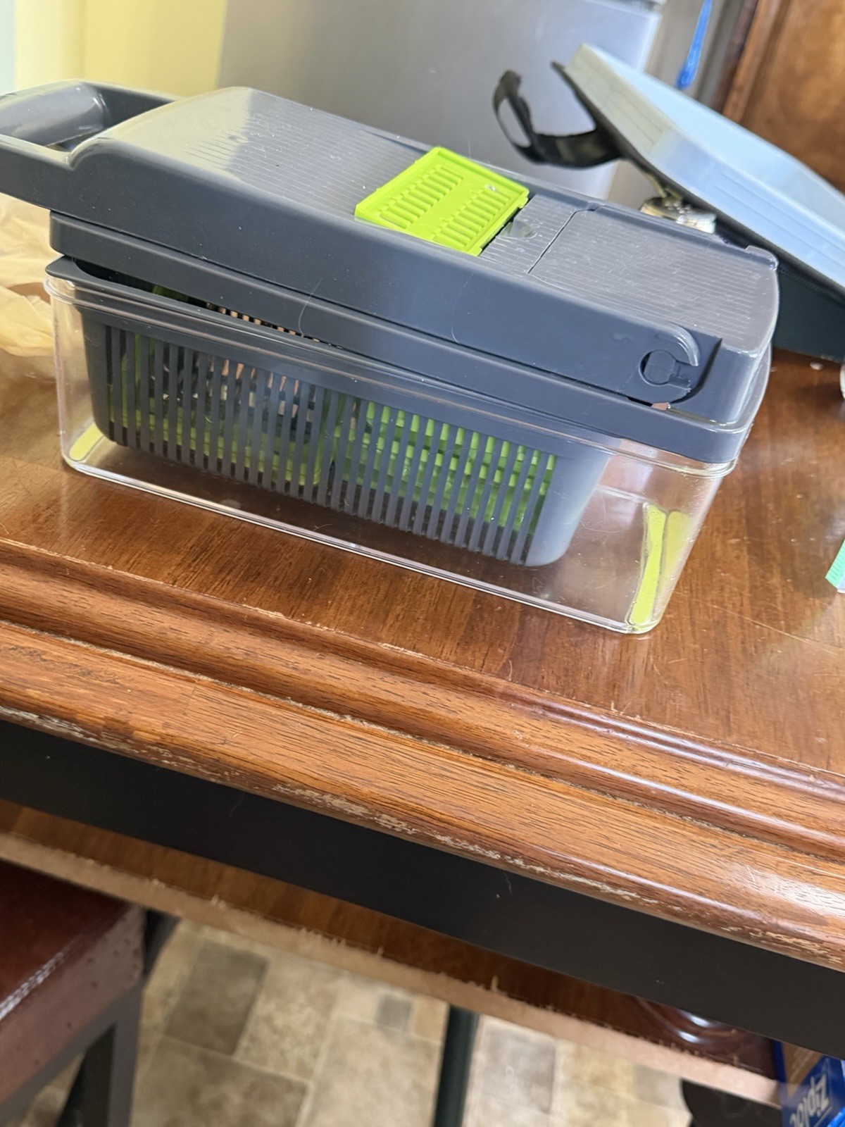 Manual Mandoline Slicer & Grater Set, Container Lid Hand Guard, Gray/Green gallery