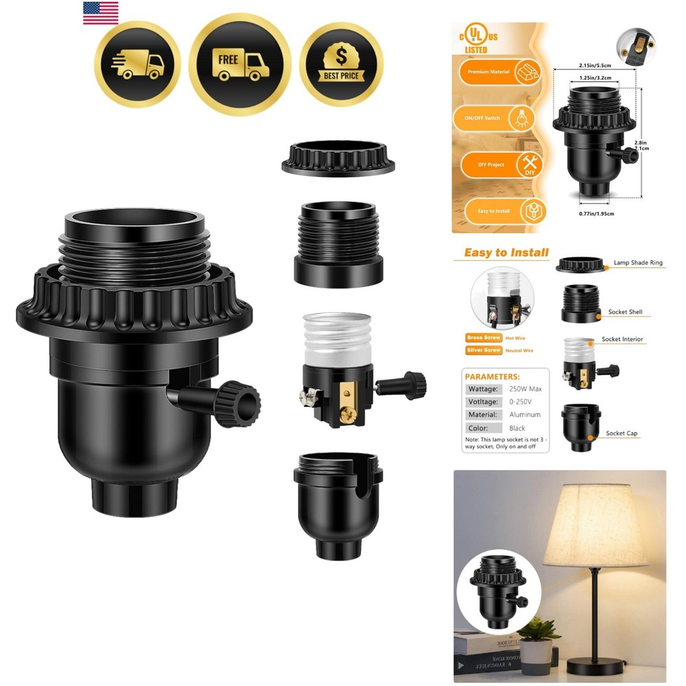 Listed E26 Light Socket, Threaded Lamp Socket Replacement with ON/Off Switch ...