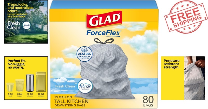 80 Count ForceFlex Tall Kitchen Garbage Bags, 13 Gallon with Febreze Freshness gallery