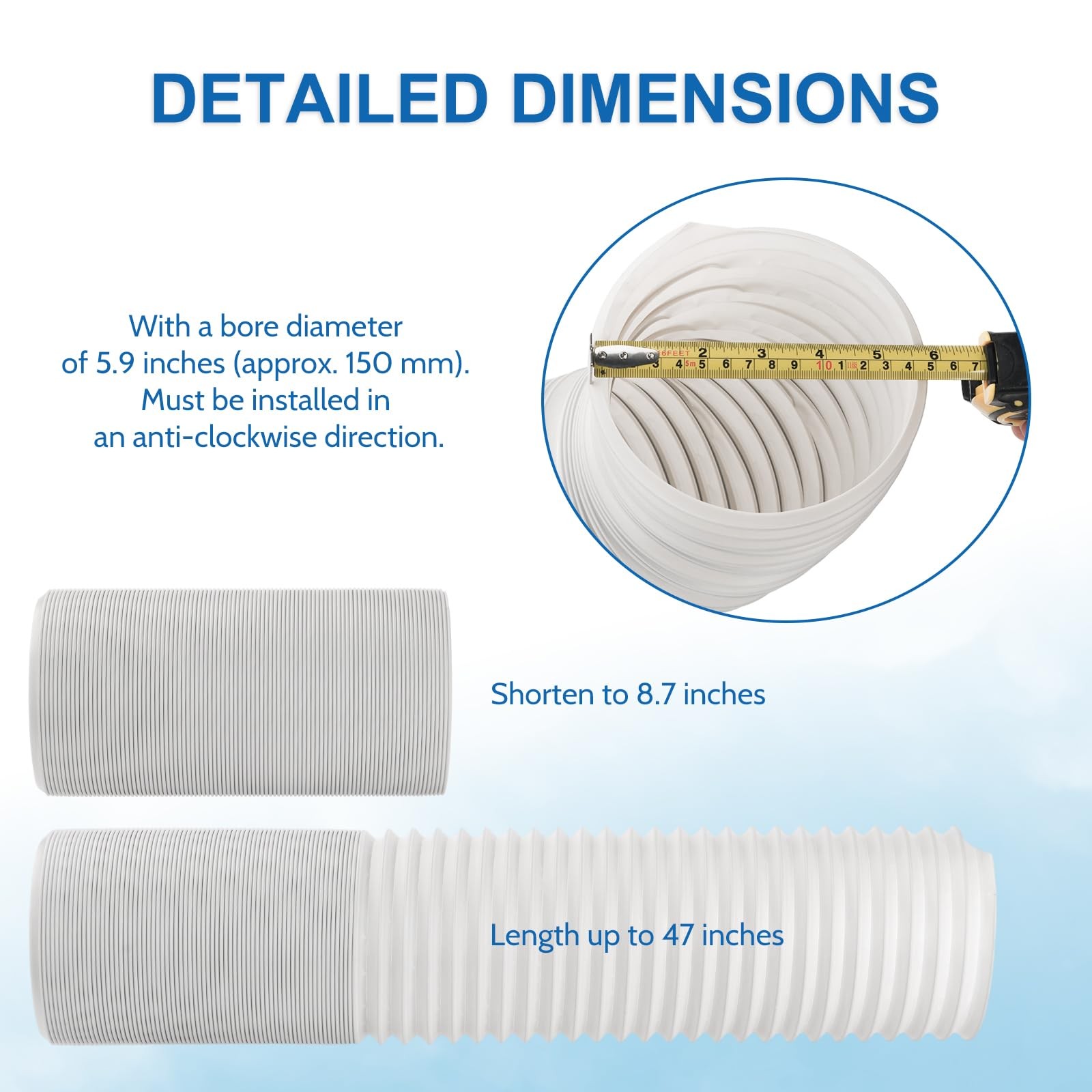 Portable Air Conditioner Hose 5.9'' Diameter AC Vent Hose with Anti-clockwise... gallery