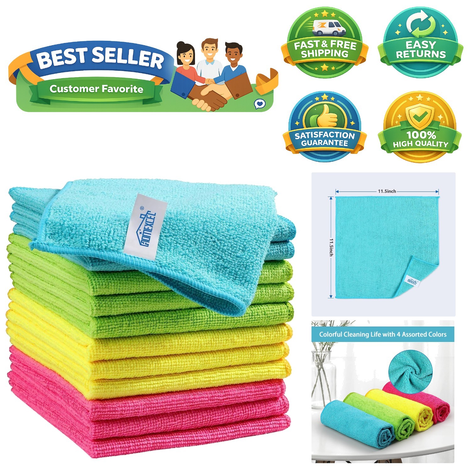 12-Pack Multi-Color Microfiber Cleaning Cloths - Soft, Durable & Eco-Friendly gallery