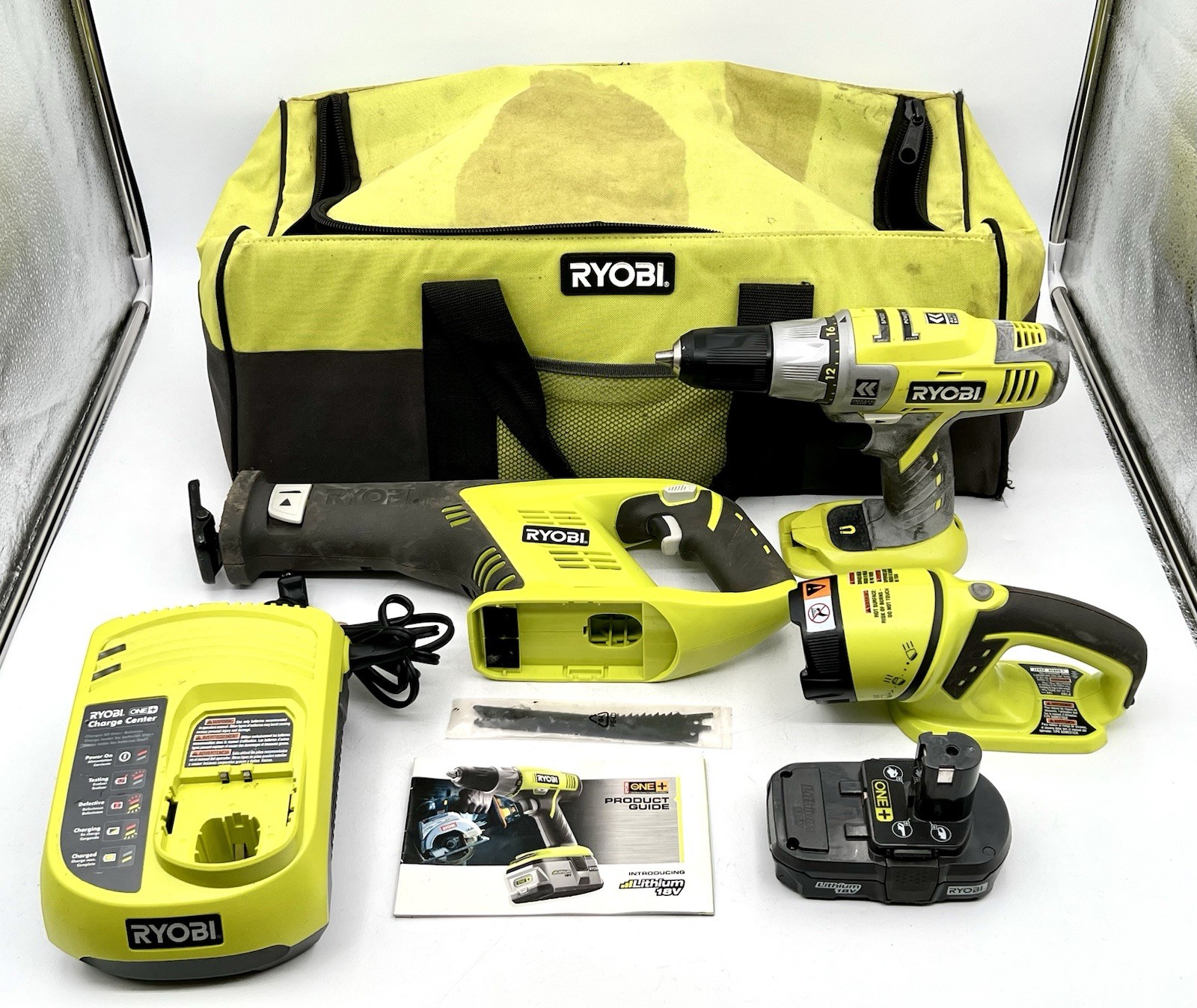 Ryobi ONE+ 18V Cordless 3-Tool Combo Kit w/ Drill, Reciprocating Saw, Flashlight gallery