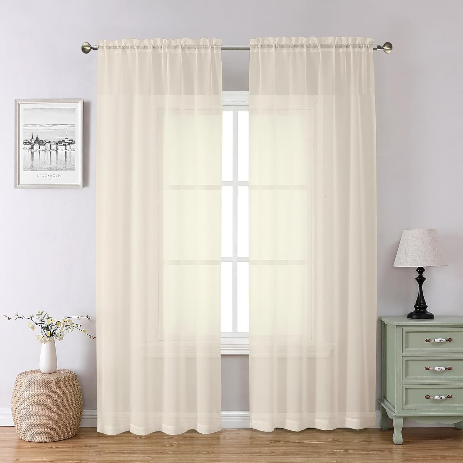 2 Pack: Basic Solid Sheer Curtain 84 Inches Long, 42"W x 84"L 2 Pack Ivory B21 gallery