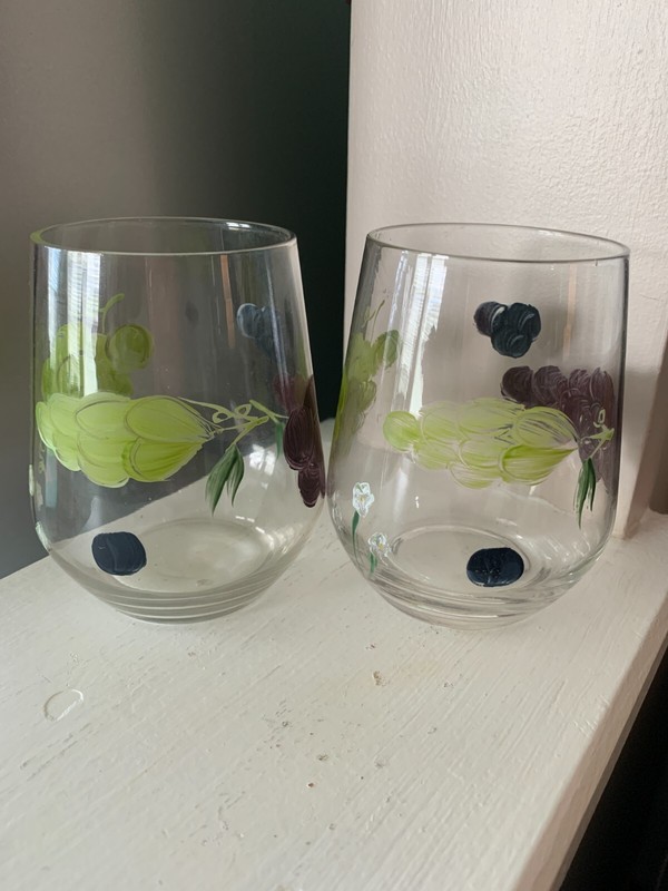 Stemless Wine Glasses Hand Painted Grape Design Set Of 4 gallery