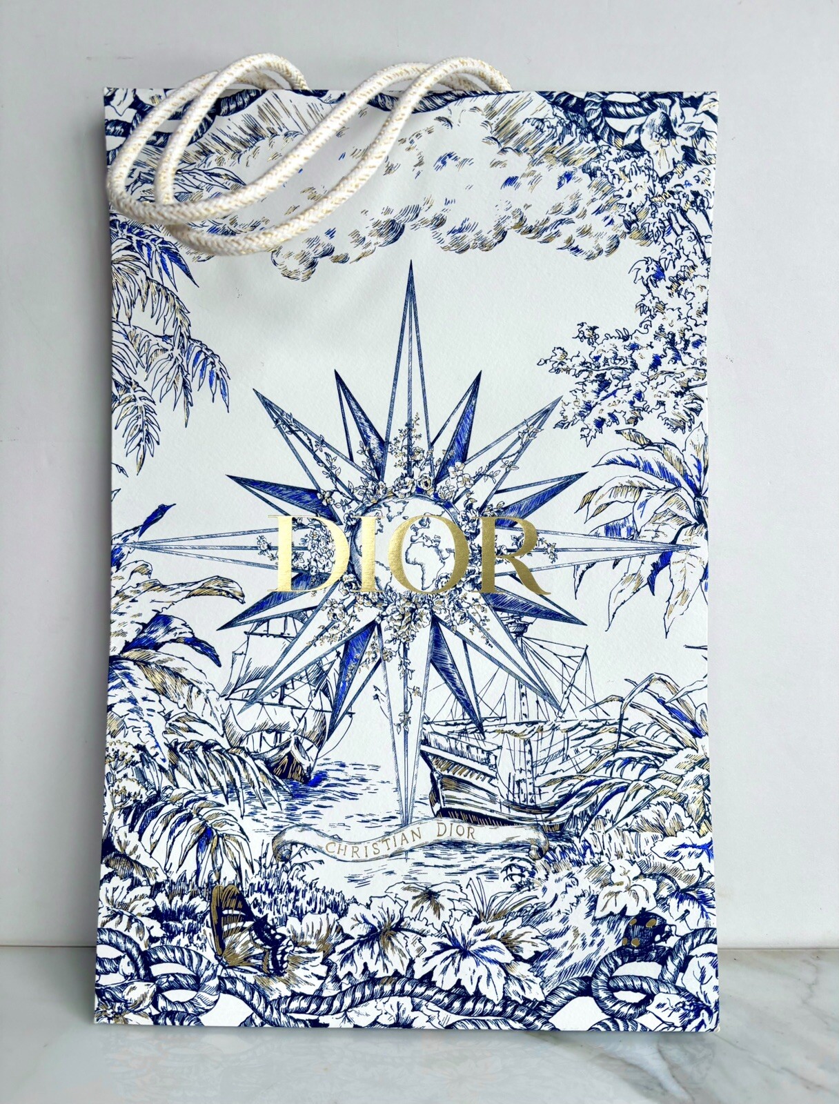 BRAND NEW RARE Authentic Dior 2022 Holiday Nautical Toile Gift Bag 15x 10 x5 In gallery