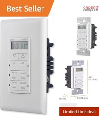In-Wall Digital Timer 4 Programmable Buttons 24-Hour Cycle Indoor Outdoor Lights