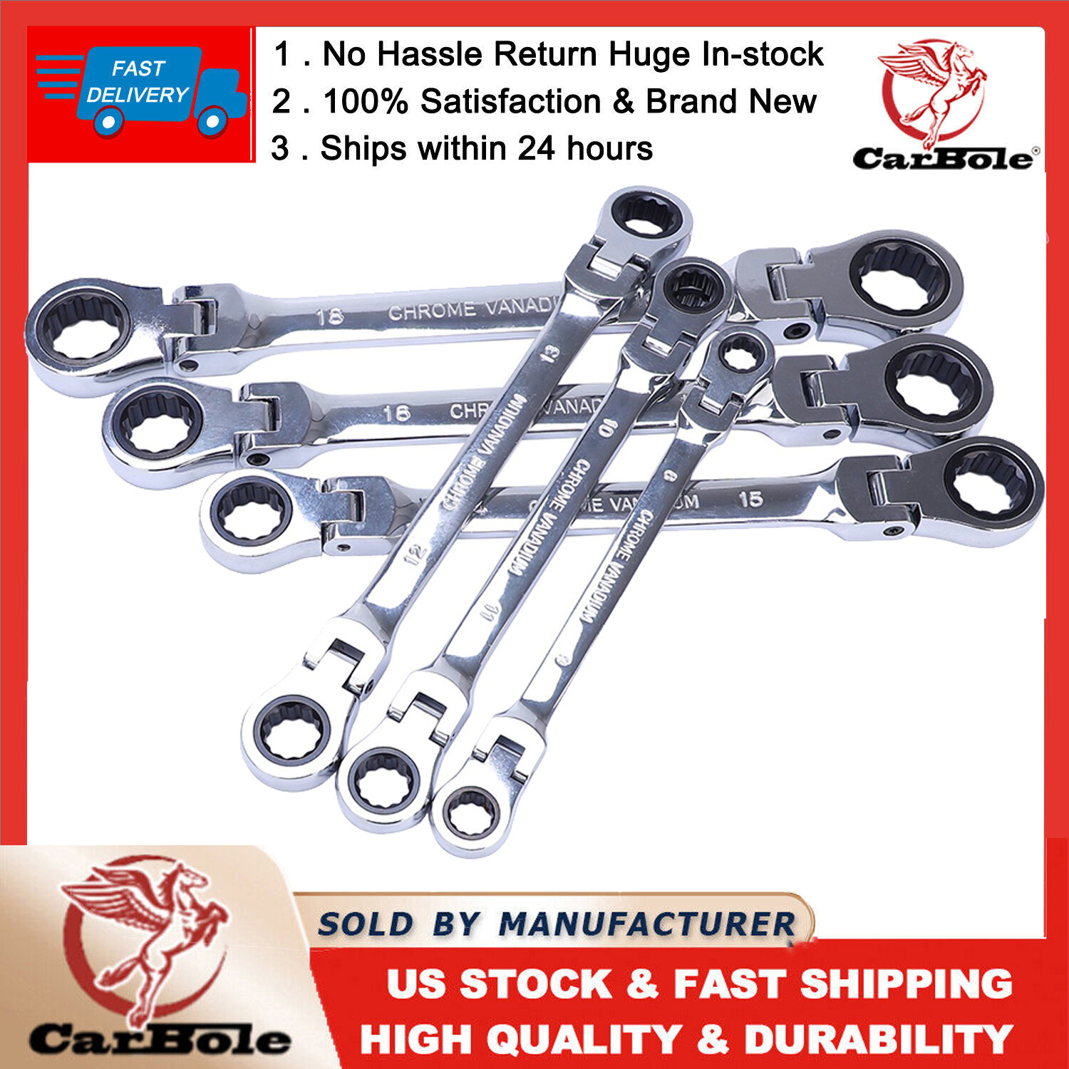 6PCS Double Box Flex Head Ratcheting Wrench set Heavy Duty Spanner Set REF97428 gallery