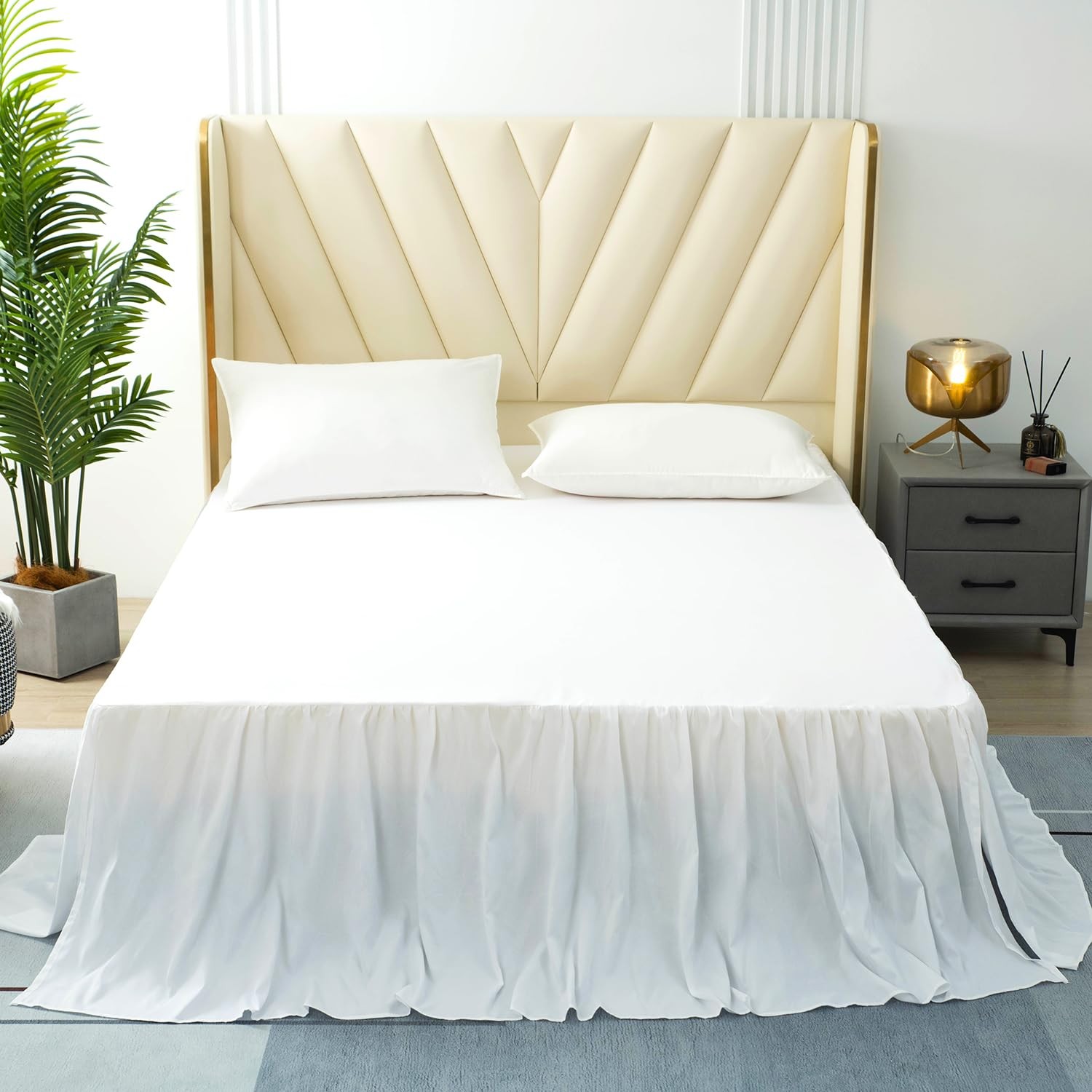 White Bed Skirt Queen Size Ruffled Bed Skirt with Split Corners, Queen Bed Sk... gallery