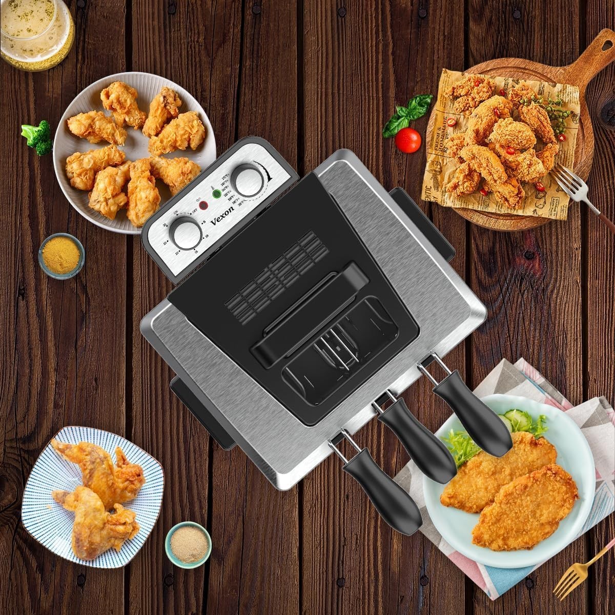 5 Liters Large Electric Deep Fryer with 3 Frying Baskets for Kitchen, Fry Fissh gallery