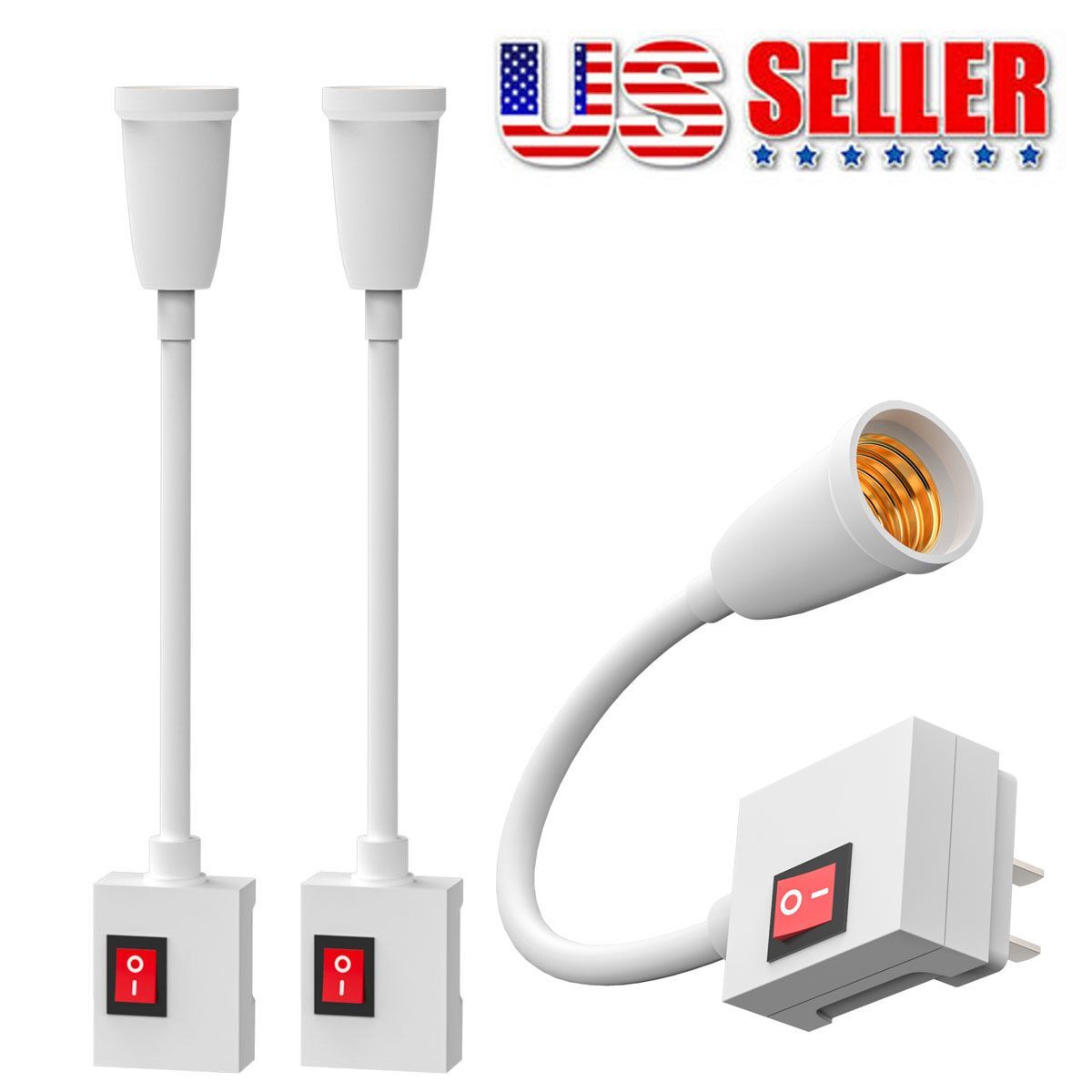 Flexible E27 Light Bulb Holder Extension Socket Adapter Plug in On/Off Switch US gallery