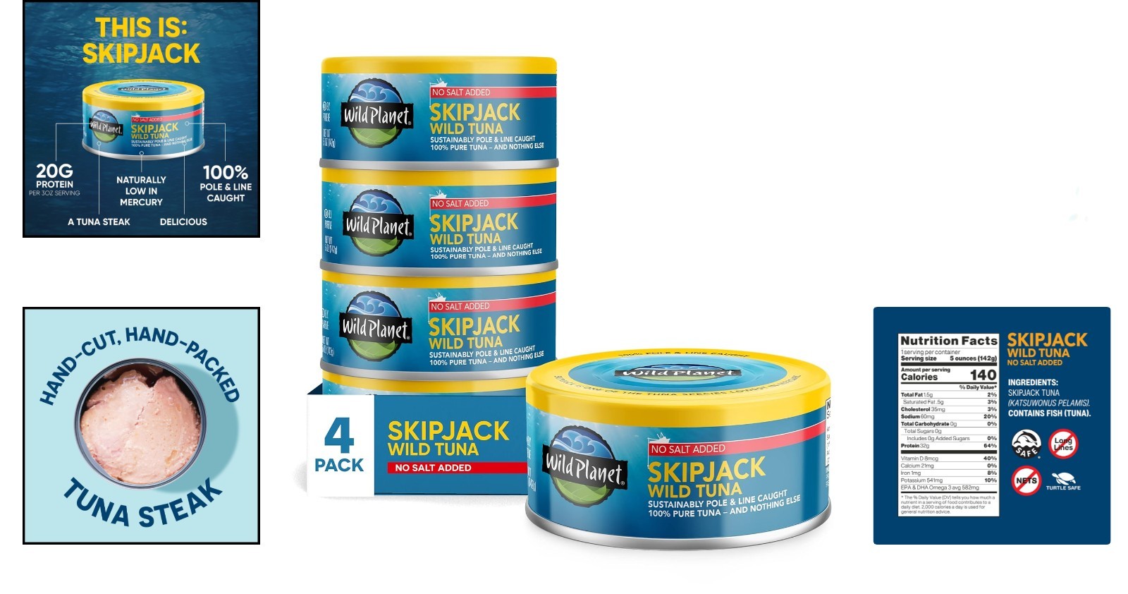 Delicious No Salt Added Skipjack Tuna - 100% Sustainably Caught, Pack of 4 gallery