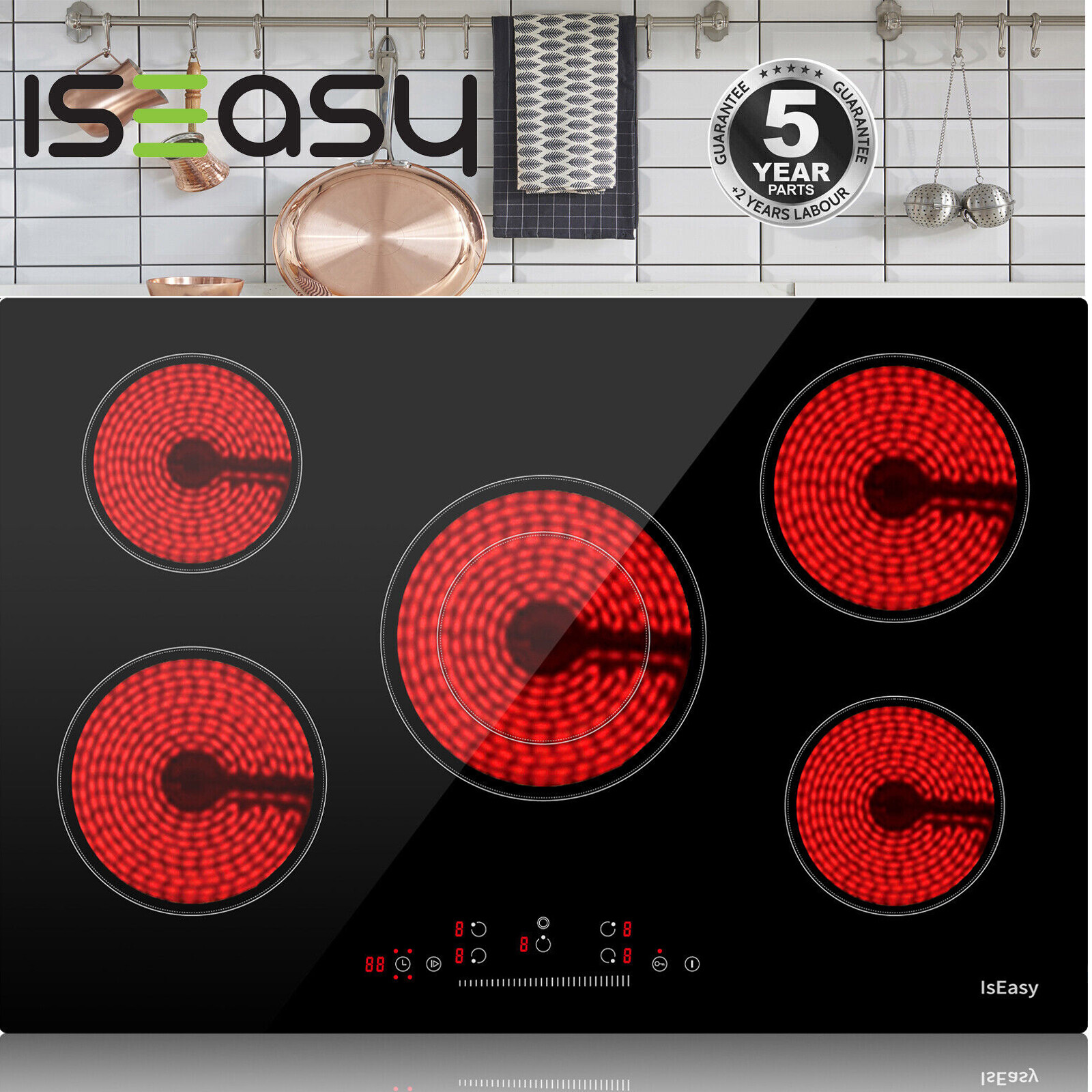 IsEasy Electric Ceramic Cooktop 30" Built-in Stove 5 Burners Glass Touch Control gallery