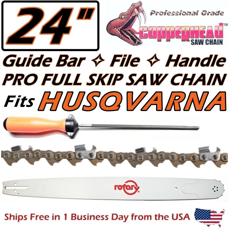 COPPERHEAD 24" PRO BAR, FULL SKIP SAW CHAIN & FILE - HUSQVARNA 455 460 357XP 359