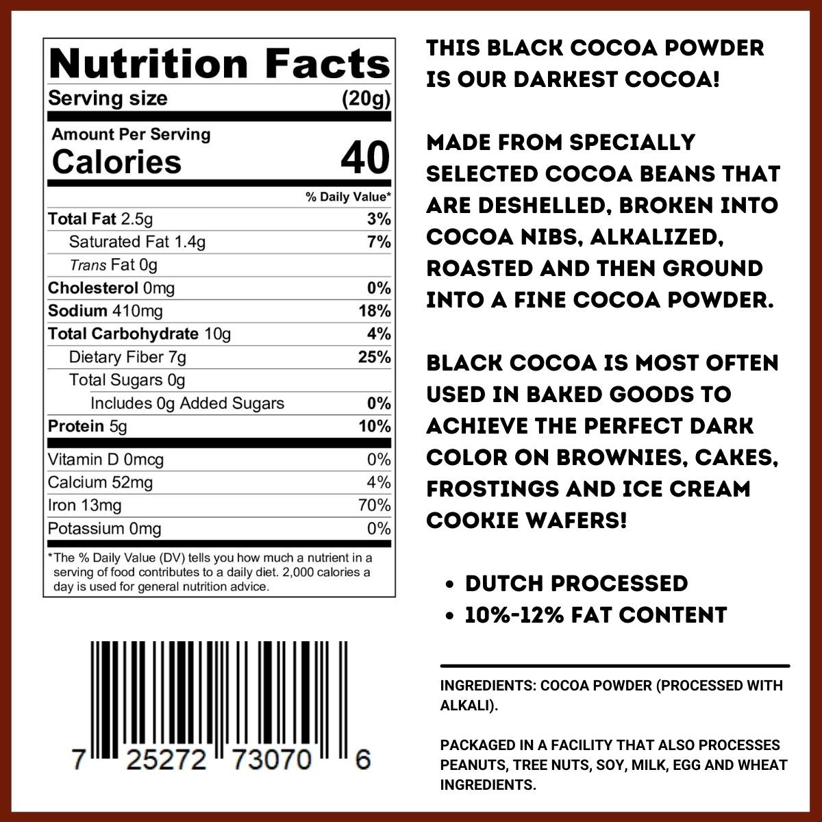 WinCrest Black Cocoa Powder - 1 Lb Tub - Free Expedited Shipping! gallery
