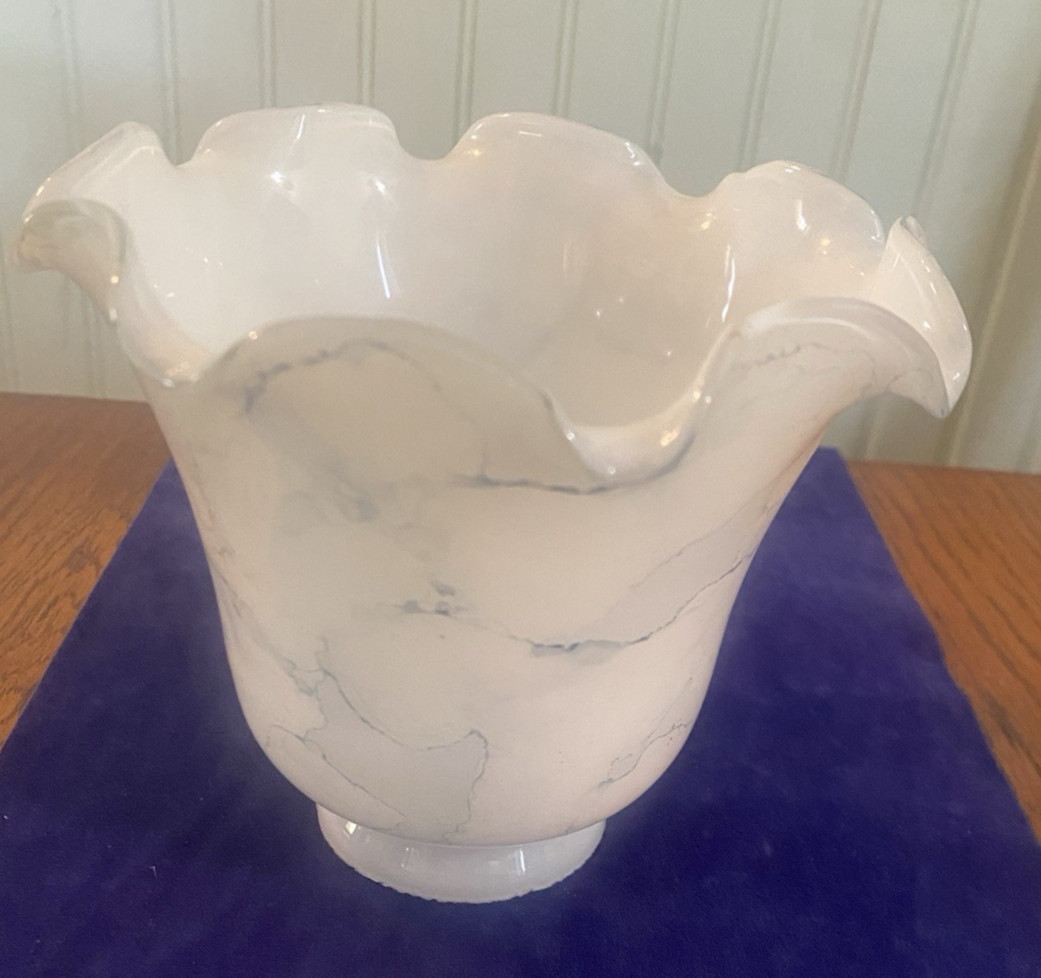 Ruffle Glass White & Blue Marbling Effect Light Globe shade -2" fitter gallery