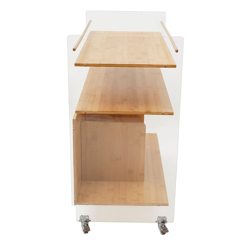 Acrylic&Bamboo End Table Side Table Modern 3-tier End Table with Four Wheels USA gallery