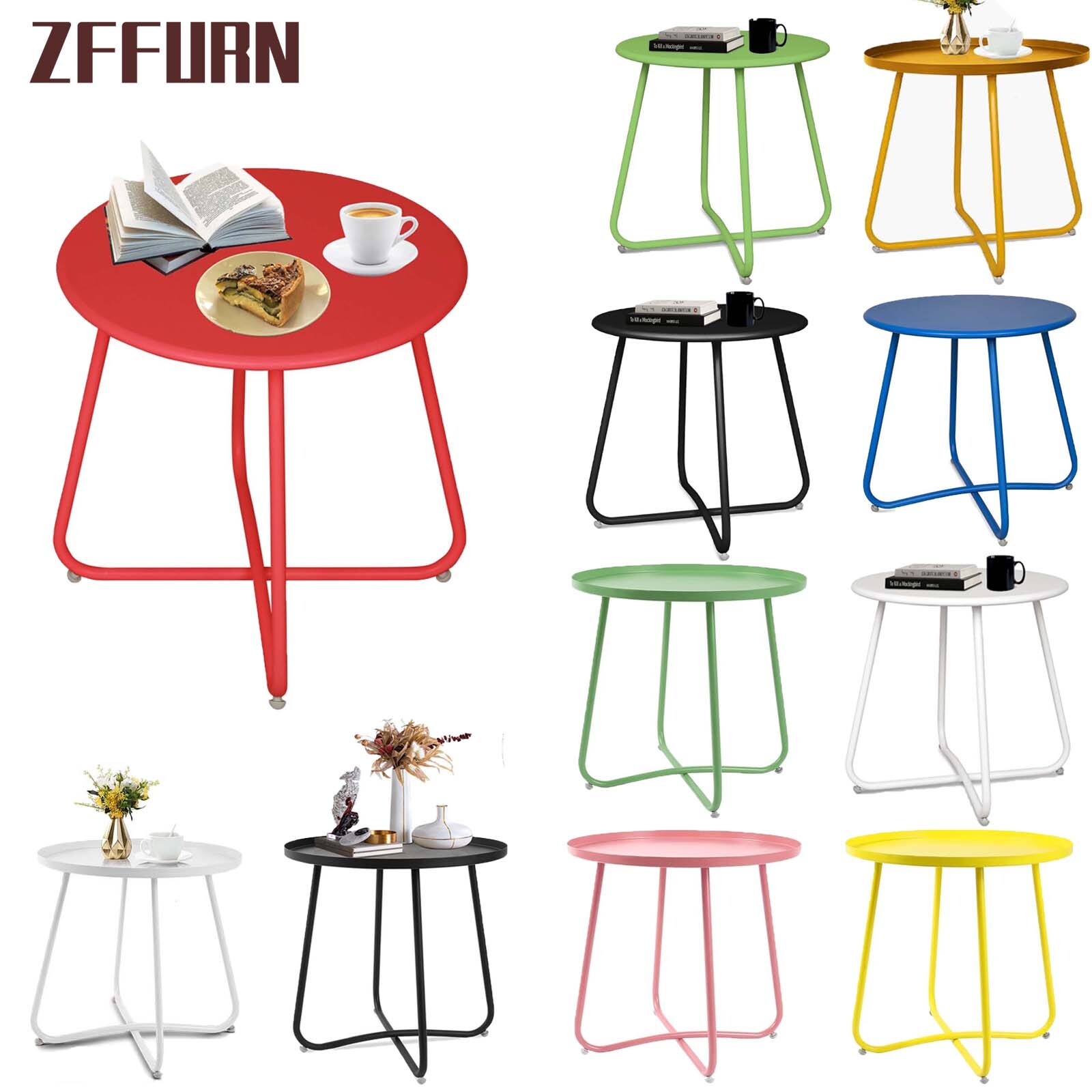 Outdoor Side Tables Small Round Metal End Table Portable Indoor for Patio Yard gallery