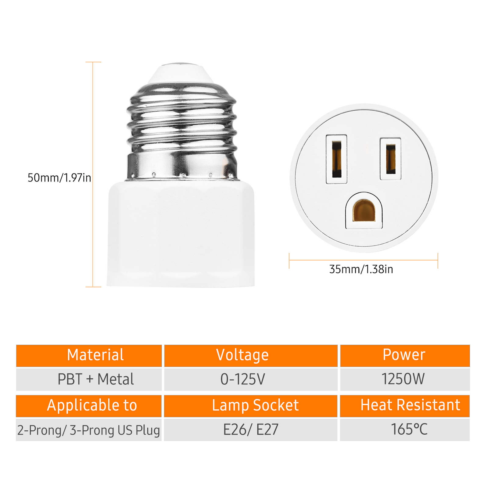 2 PCS E26 E27 Socket 2 or 3 Prong AC to A0N5 gallery