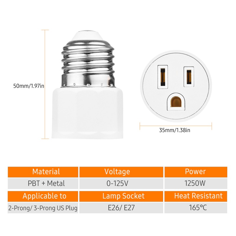2 PCS E26 E27 Socket 2 or 3 Prong AC to A0N5 gallery