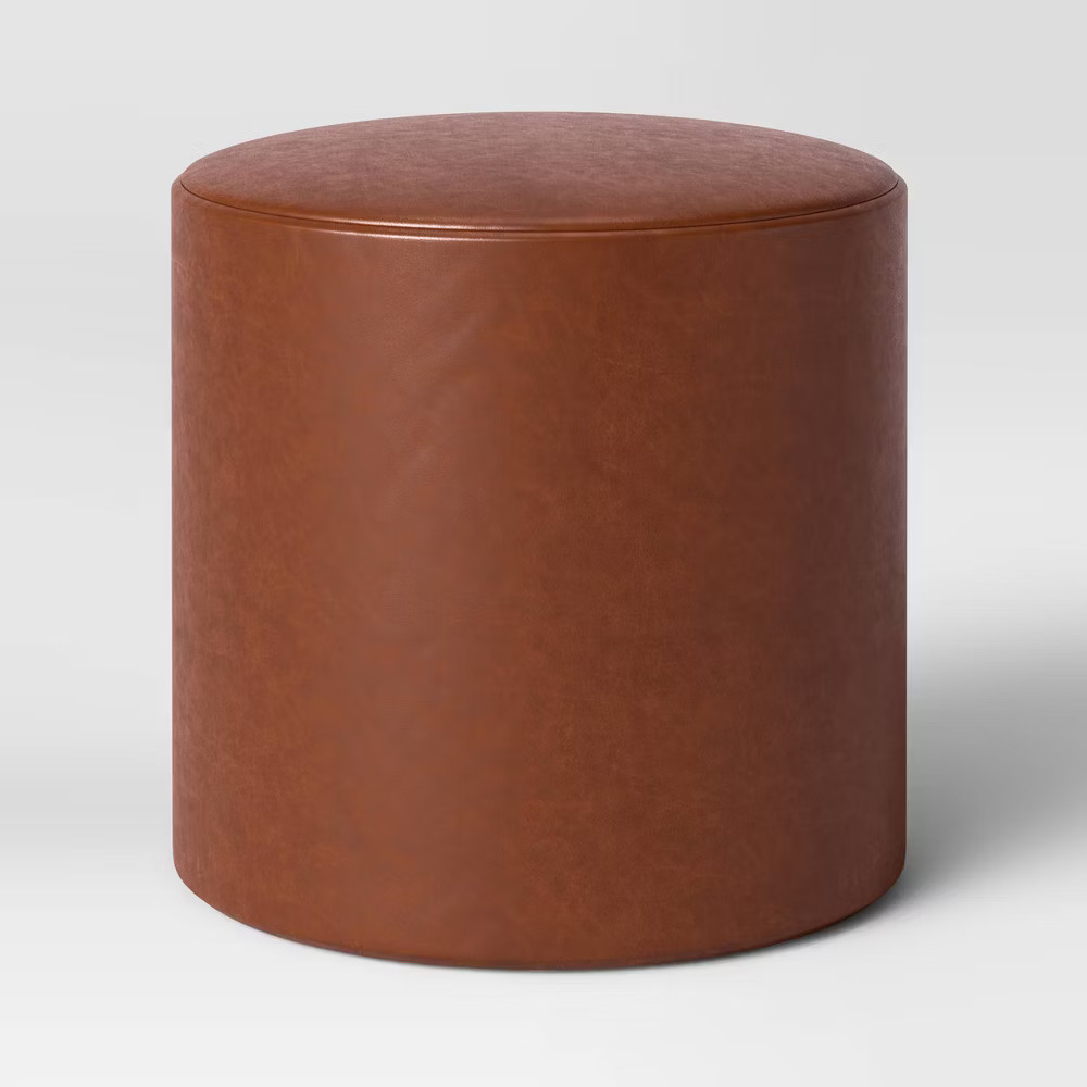 Bodrum Round Upholstered Ottoman Caramel Faux Leather - Project 62 gallery