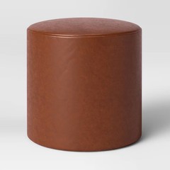 Bodrum Round Upholstered Ottoman Caramel Faux Leather – Project 62