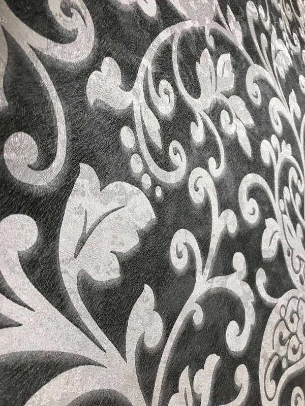 Wallpaper silver black metallic textured damask modern wall coverings rolls 3D gallery